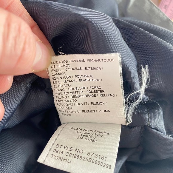 PUMA Light Gray Feather Down Blend Puffer Vest Full Zip Pockets Size Large - Picture 5 of 10